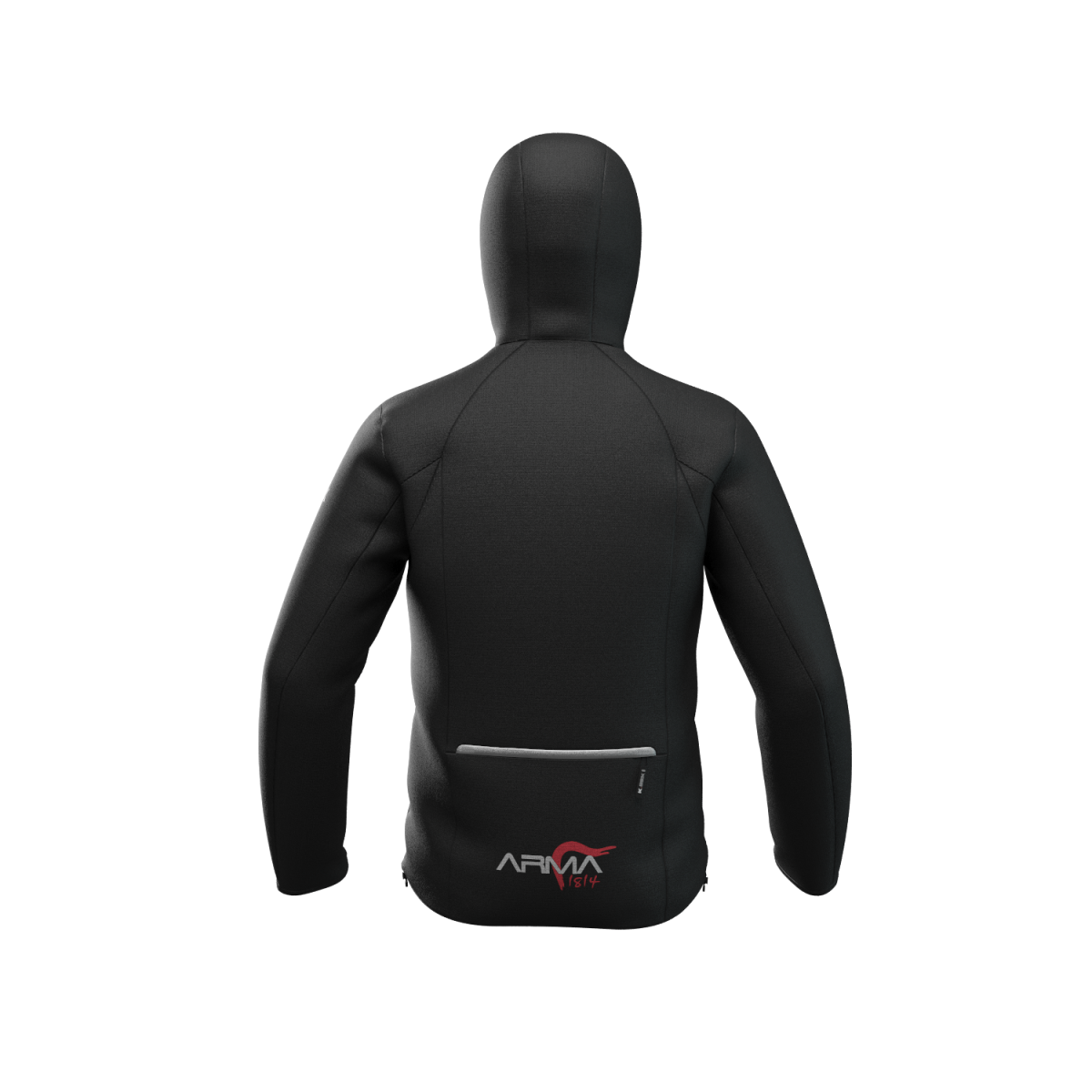 Technical down jacket with compressible hood in the men's weapon pocket