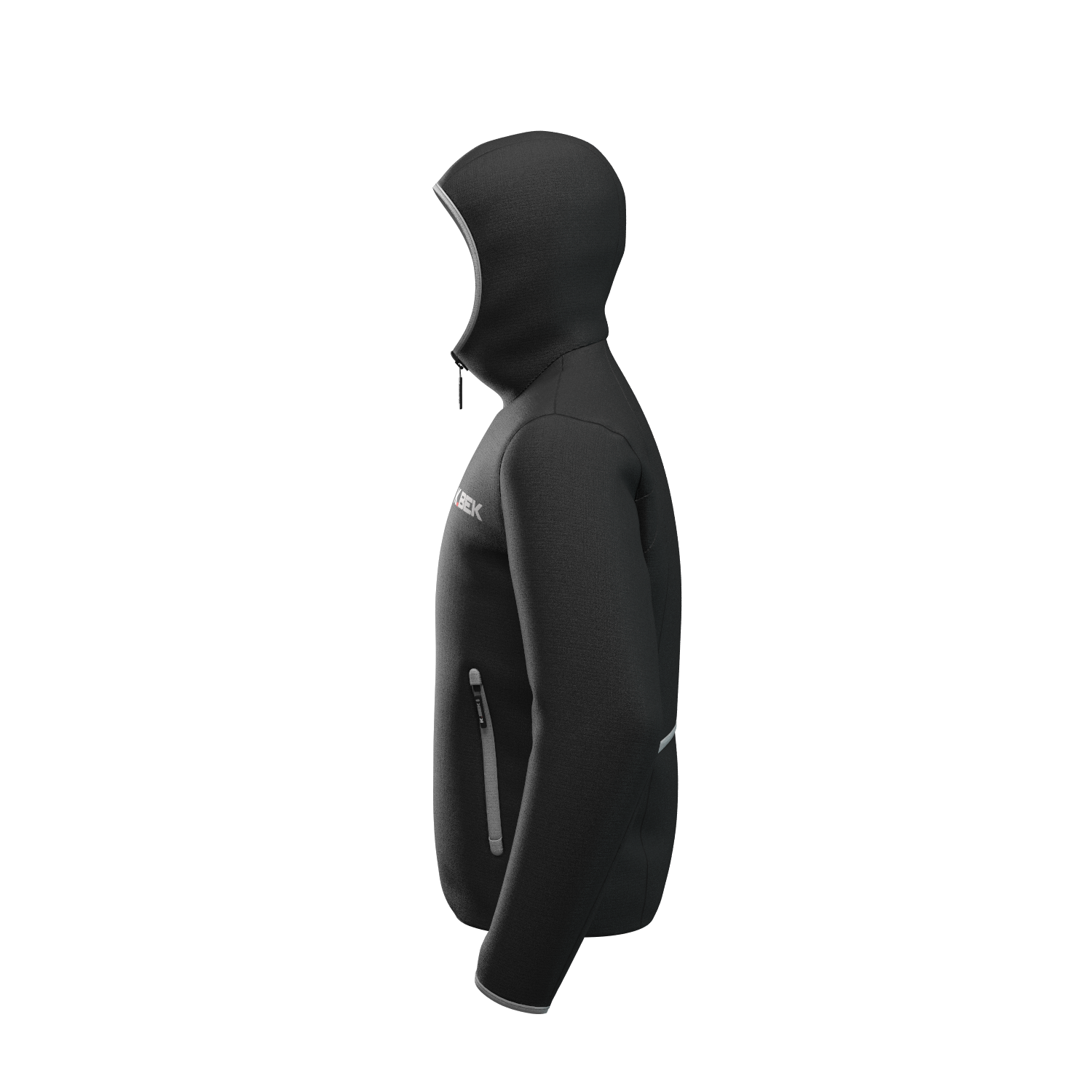 Technical down jacket with compressible hood in the pocket for men