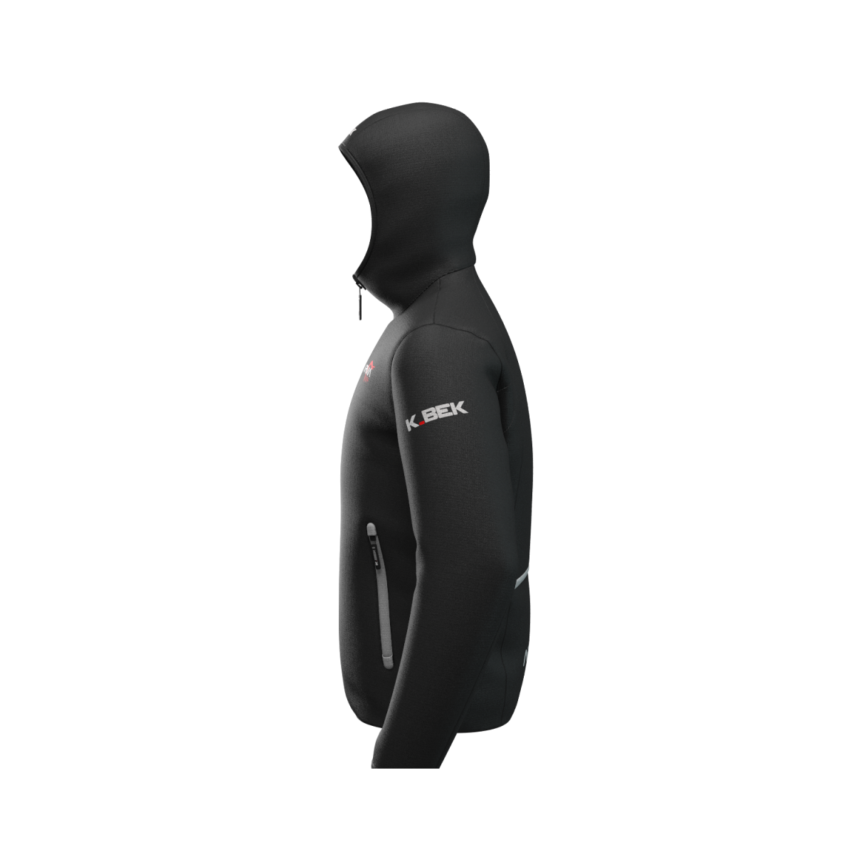 Technical down jacket with compressible hood in the men's weapon pocket