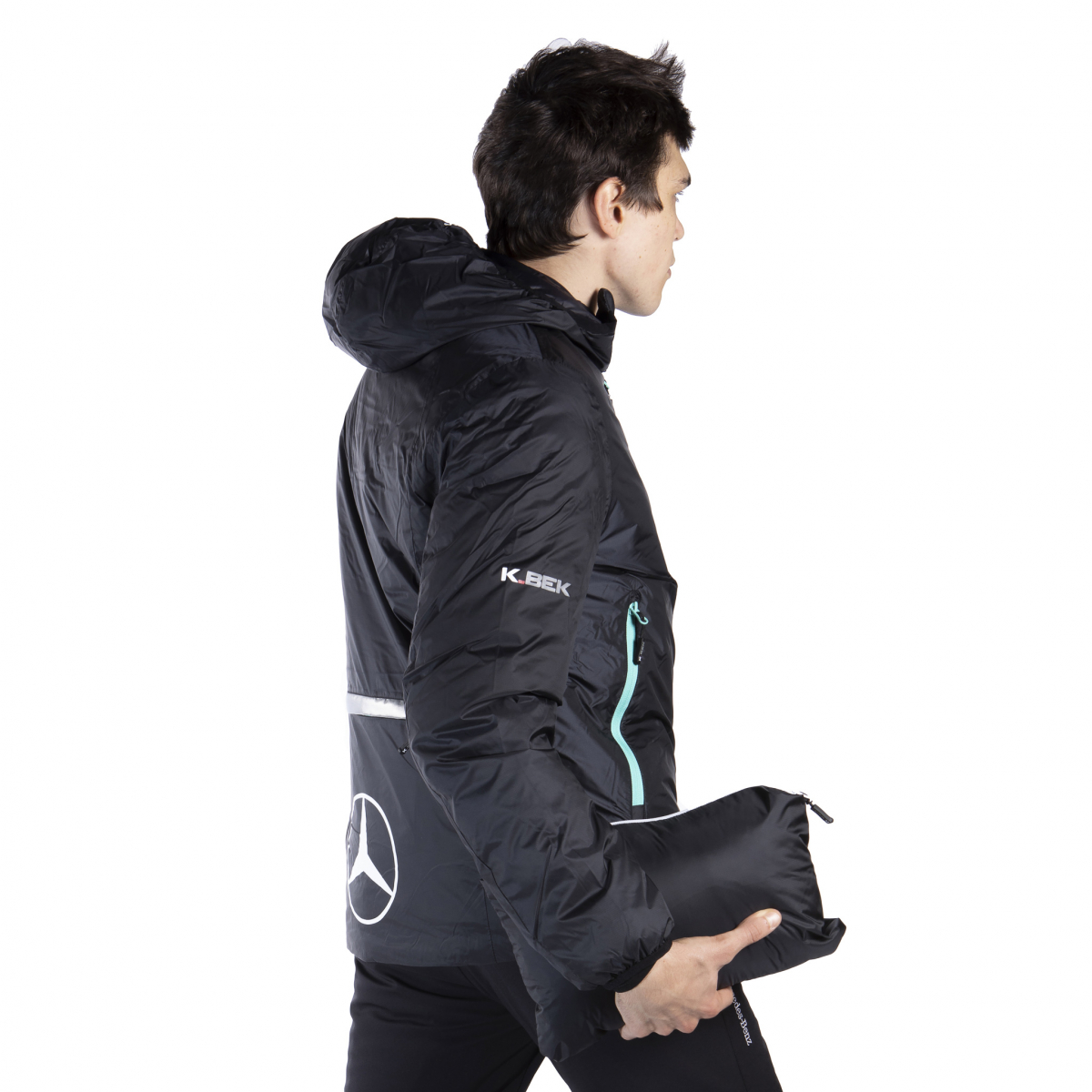 Technical down jacket with compressible hood in the Mercedes Men's pocket