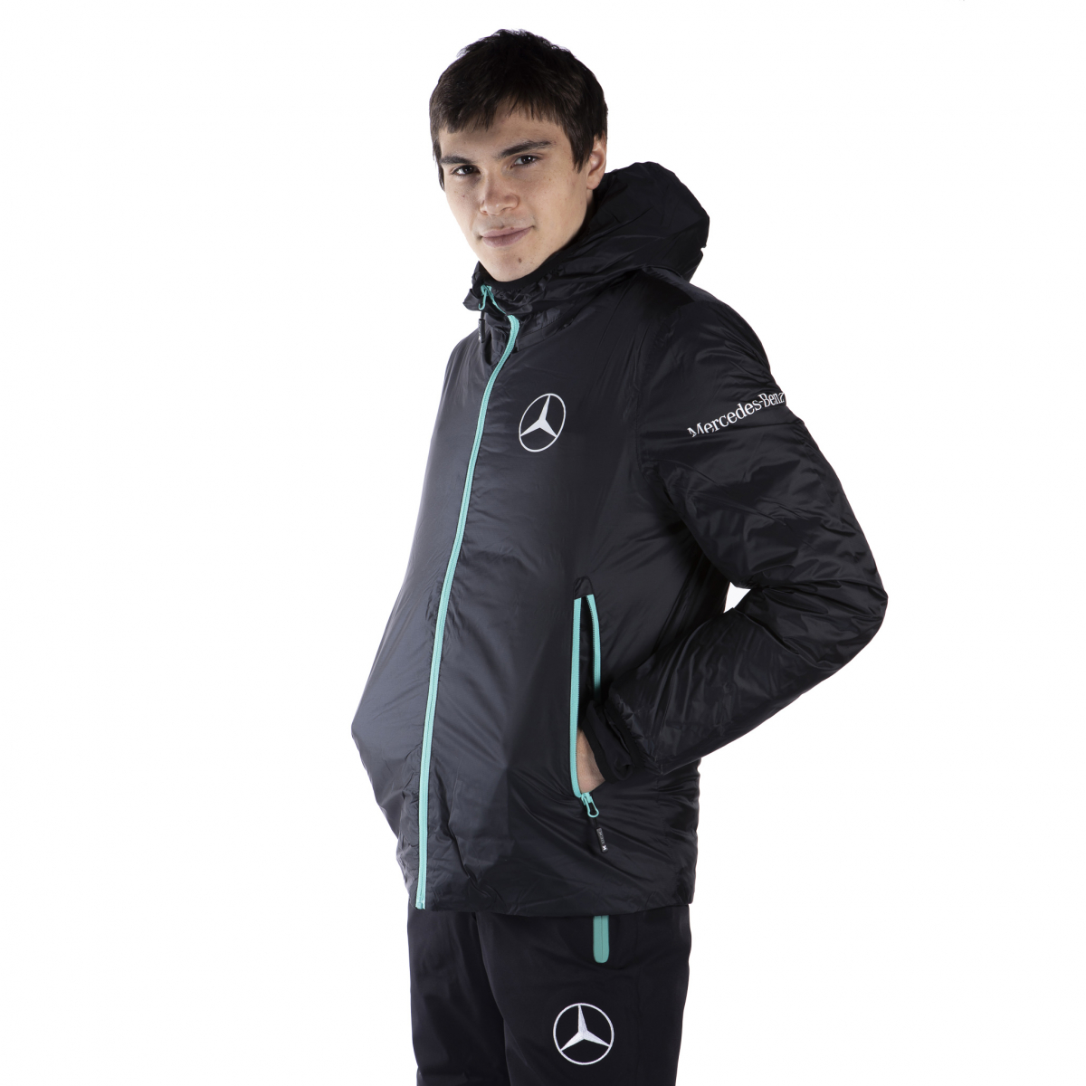 Technical down jacket with compressible hood in the Mercedes Men's pocket